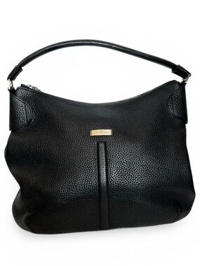 Cole Haan large black pebbled leather hobo shoulder bag blue interior